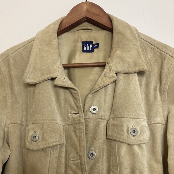 Vintage Gap Jacket Womens Beige Suede Leather Trucker Y2K Classic Retro Cowgirl - Picture 3 of 15